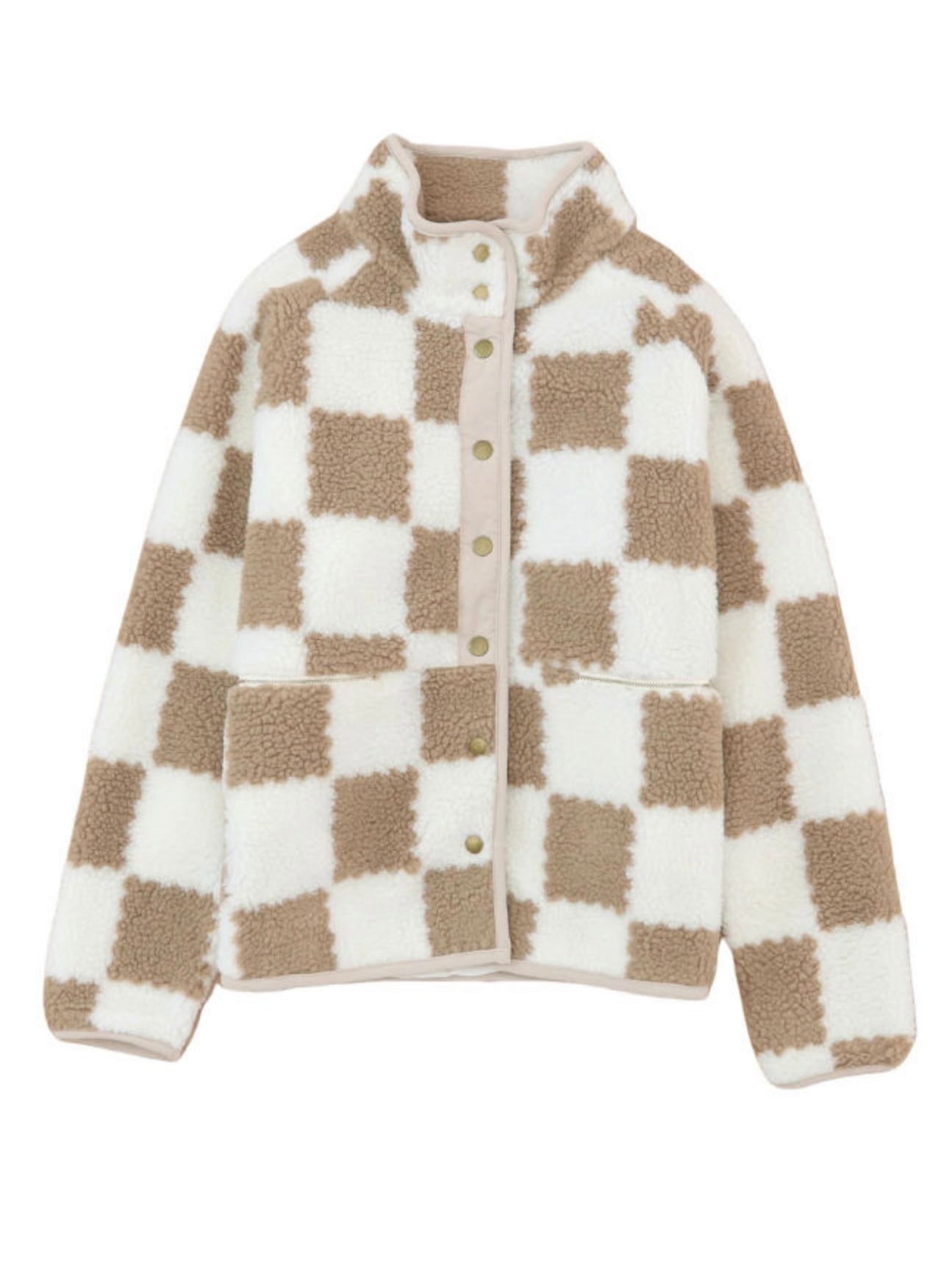 Neutral Cozy Checkered Sherpa