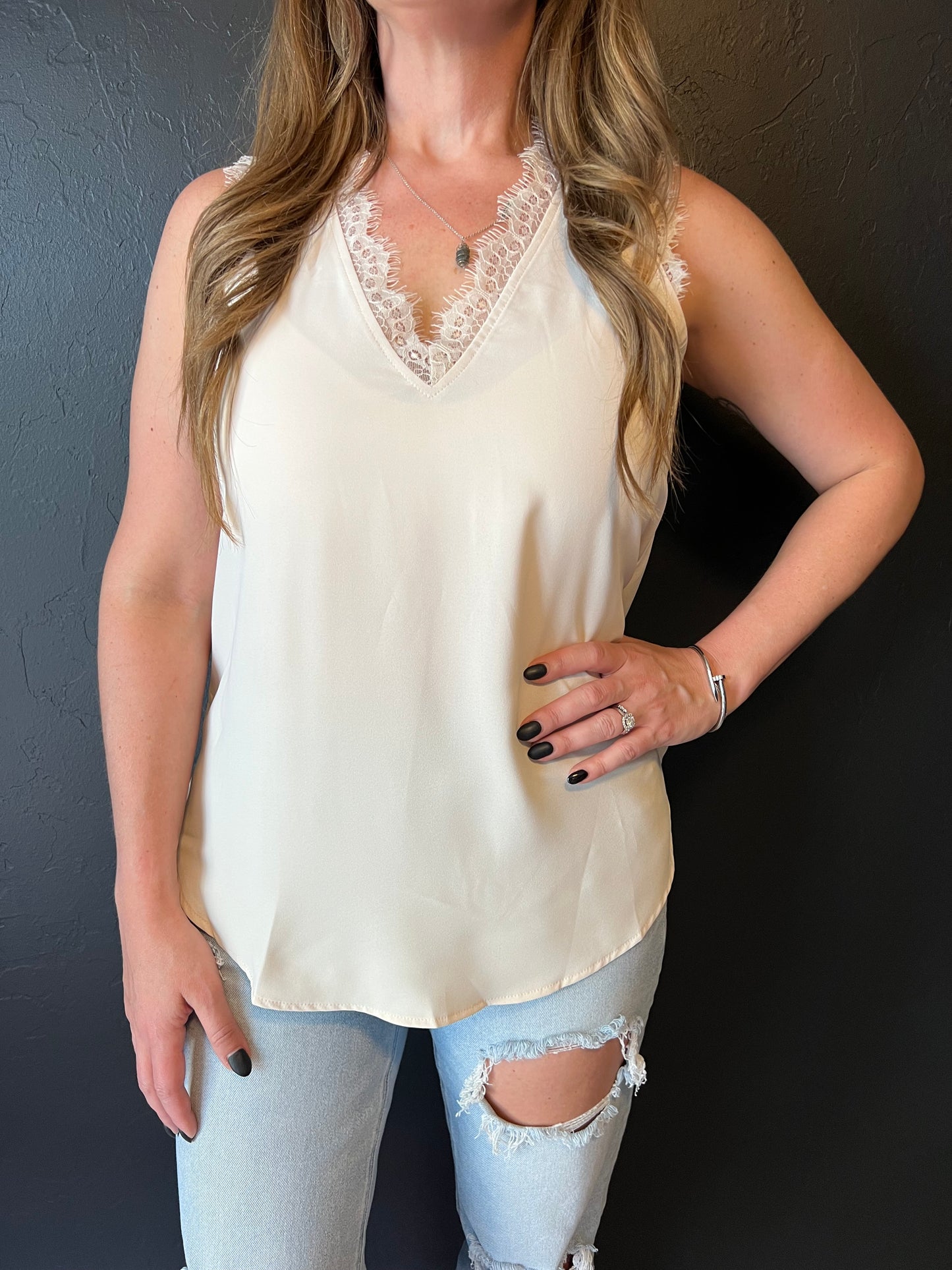 Ivory V Neck Lace Top