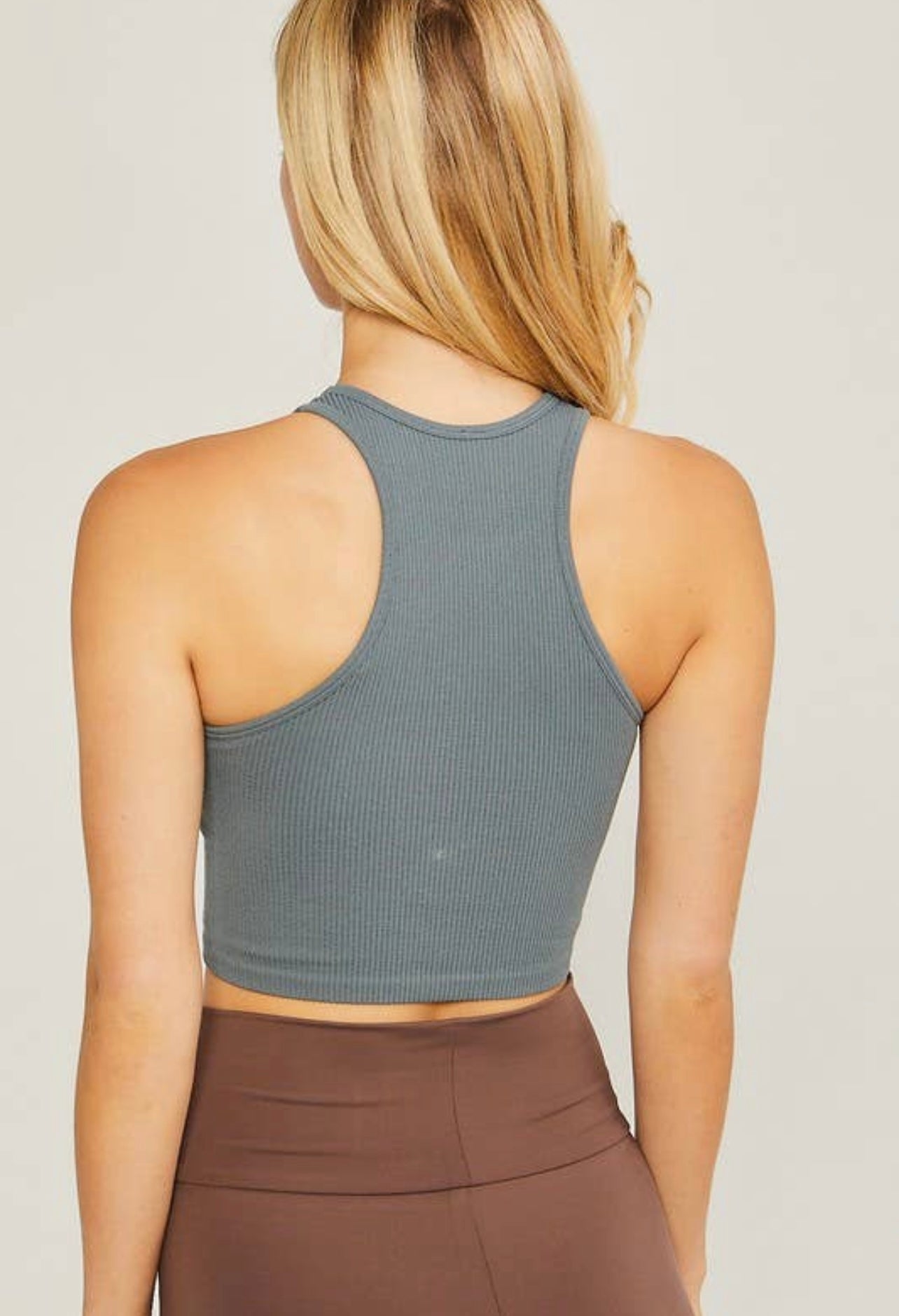 Sleeveless High cut Rib Crop Tank-2 color option