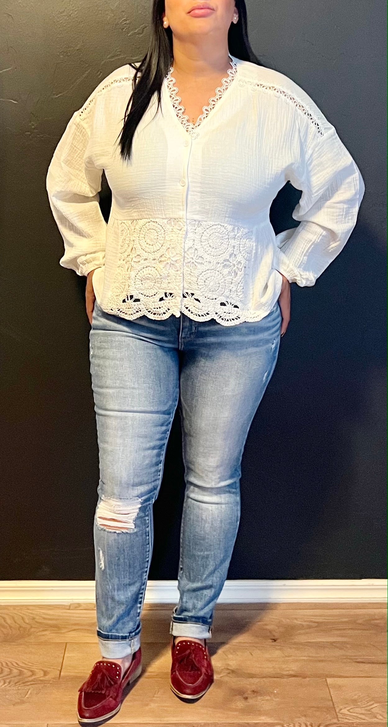 Crinkle Cotton Longsleeve Top