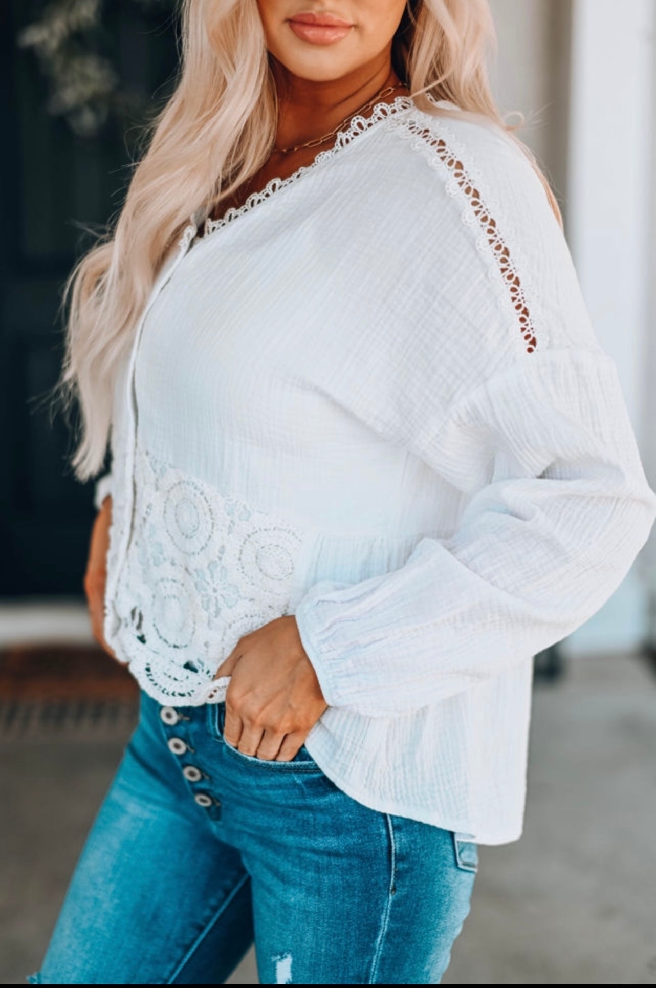 Crinkle Cotton Longsleeve Top