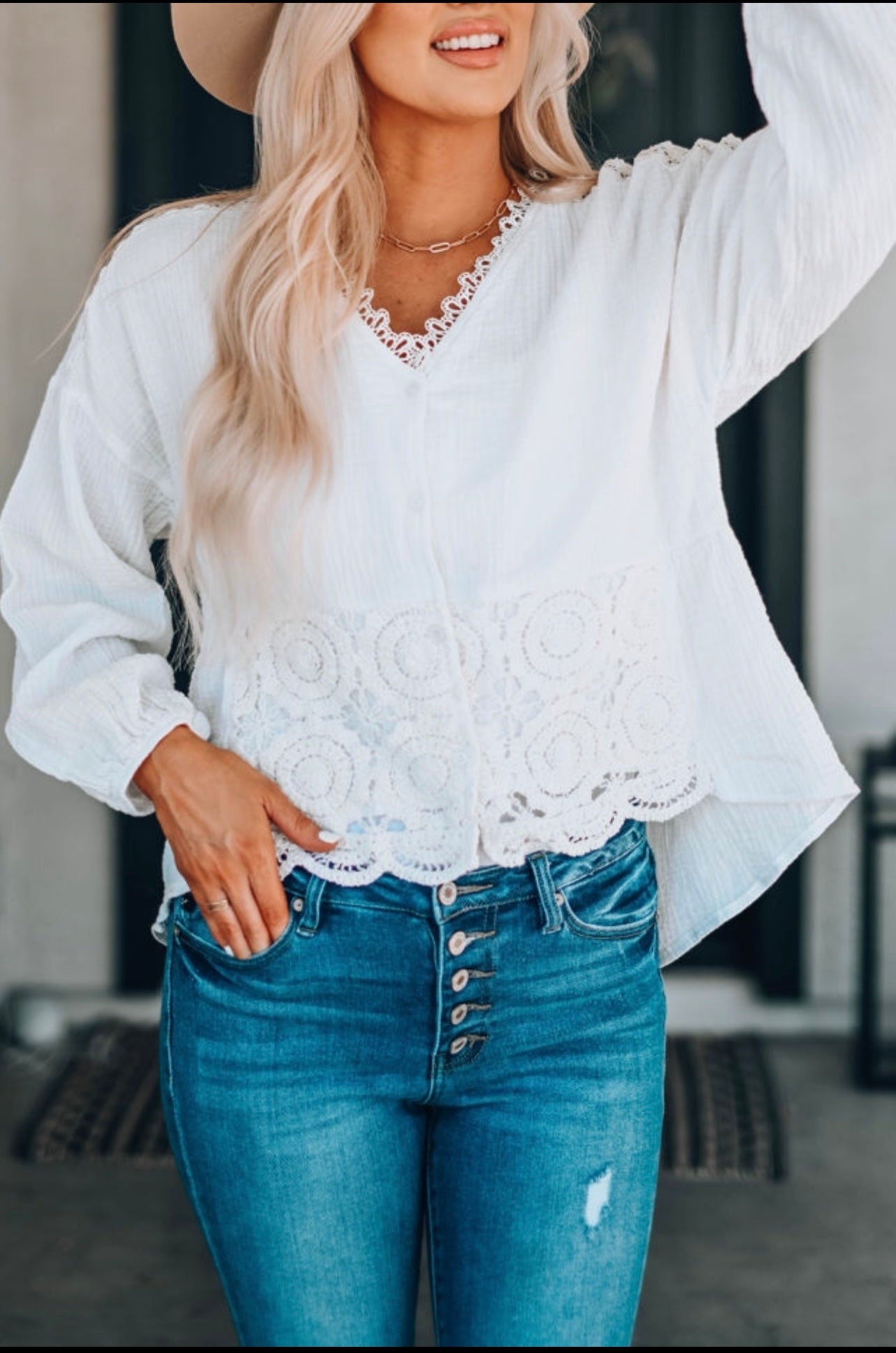 Crinkle Cotton Longsleeve Top