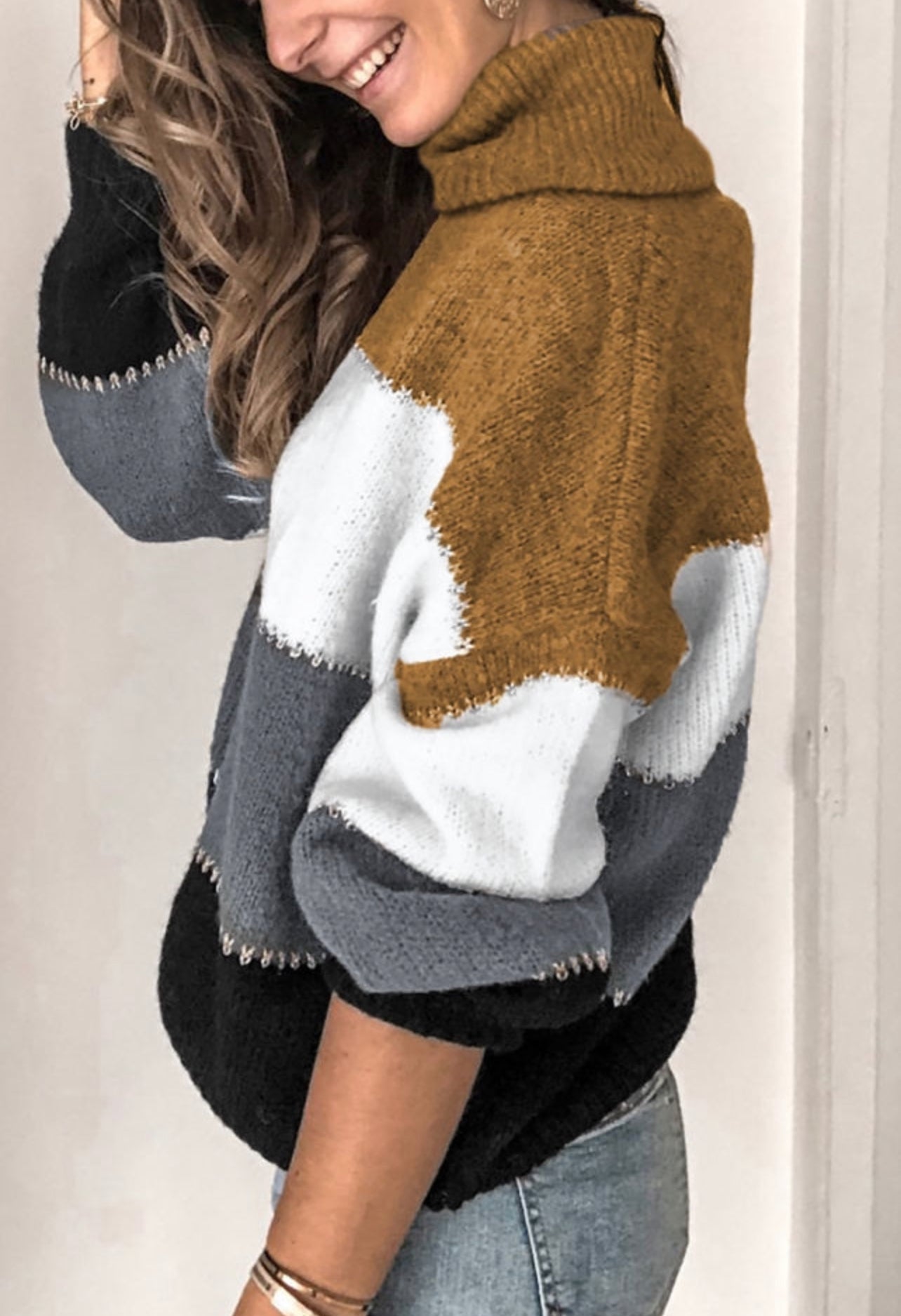 Quad Color Block Turtle Neck