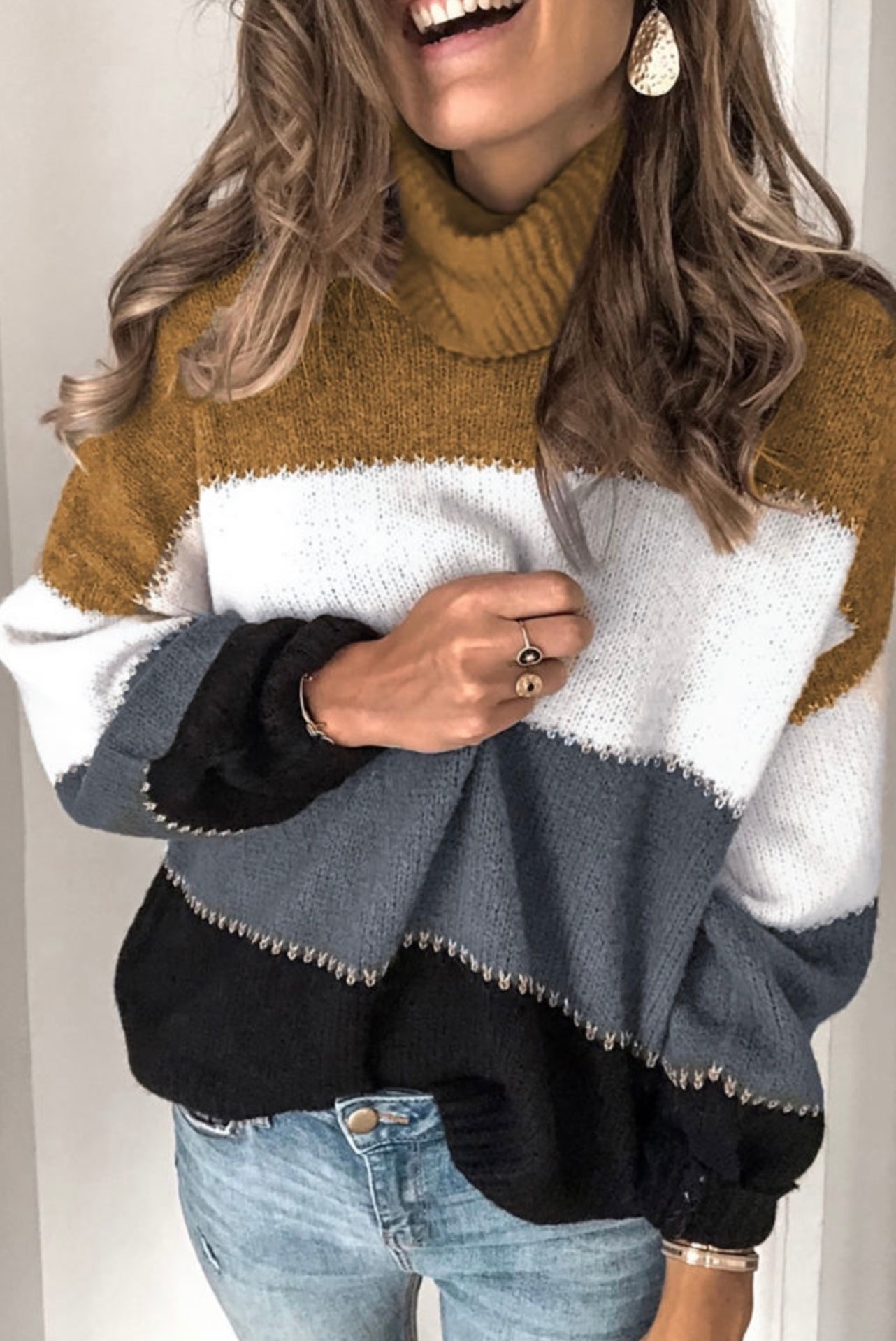 Quad Color Block Turtle Neck