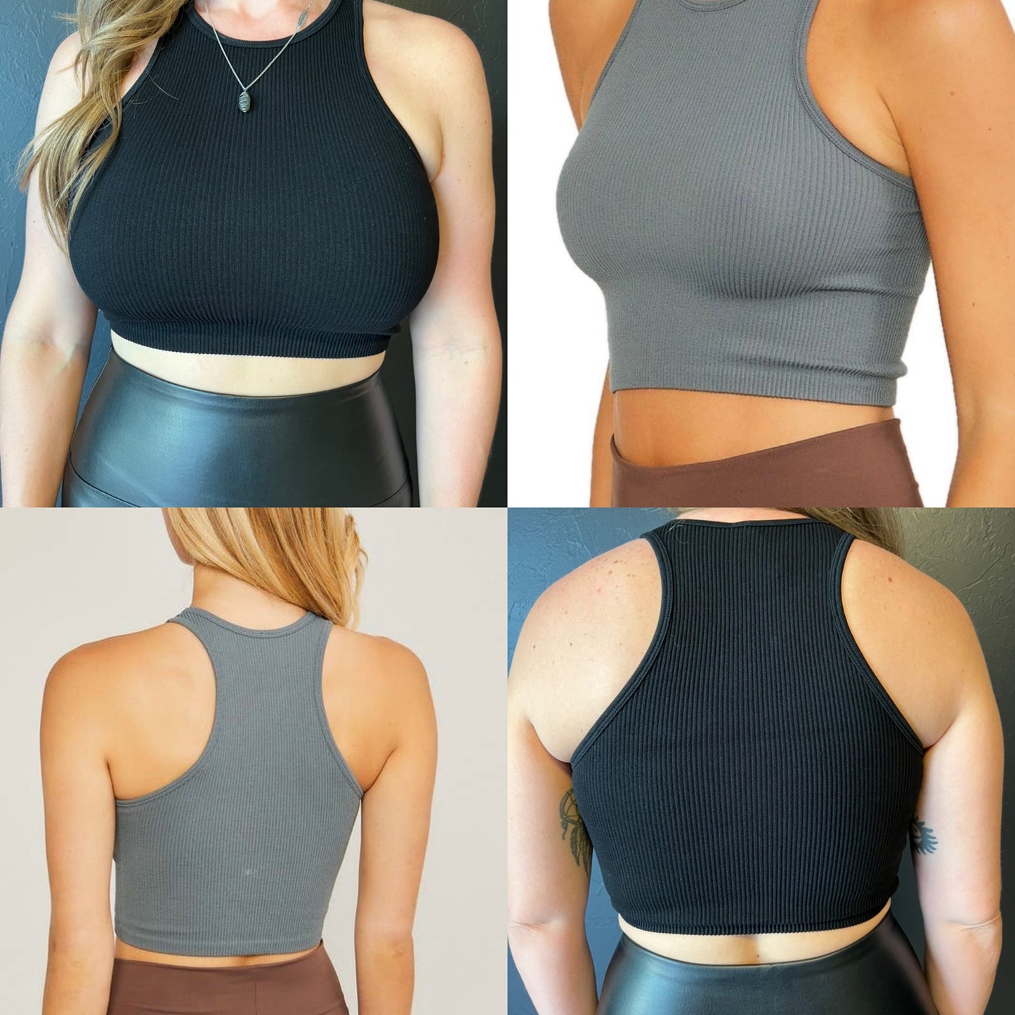 Sleeveless High cut Rib Crop Tank-2 color option