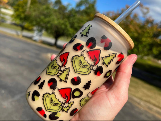 Leopard Grinch Glass Cup